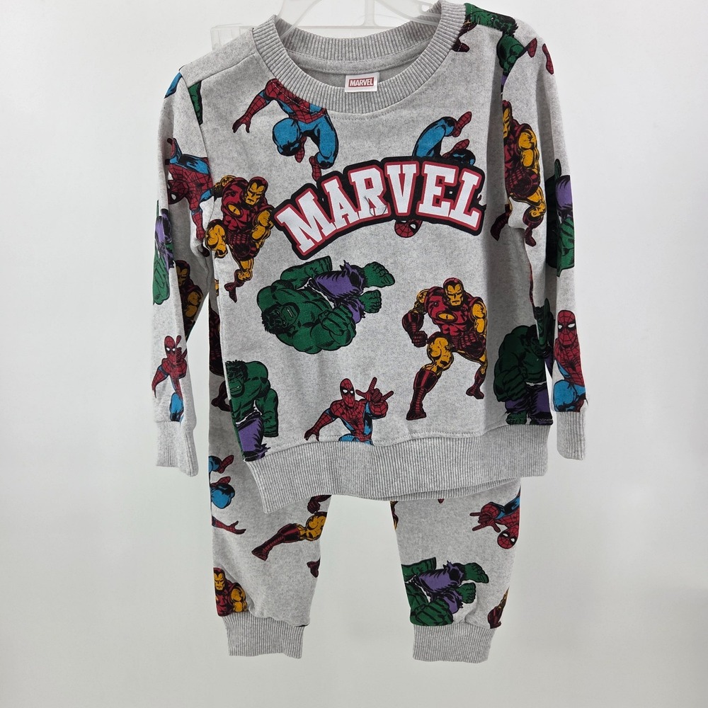 Marvel Superhero 2 Piece Boy Set Size 3T‎ Pant Sleeve Sweatshirt Iron Man Hulk